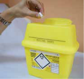 Yellow sharps container