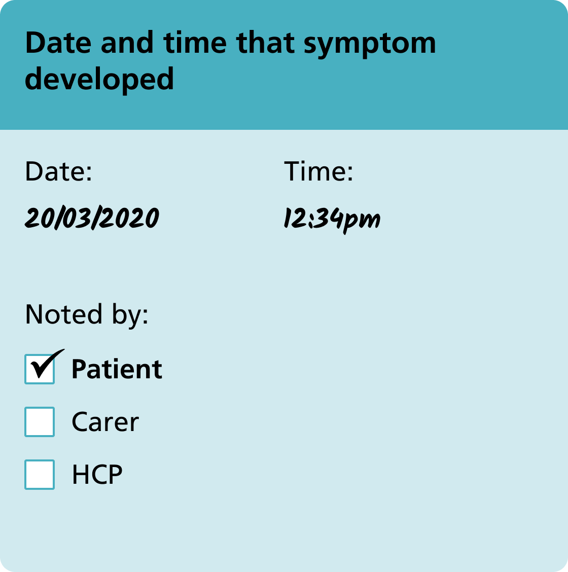 Date and time that symptom developed